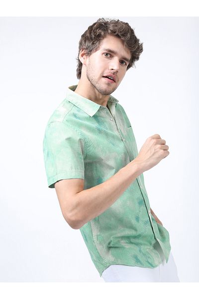 Highlander By Styli Textured Tie Dye Print Shirt with Short Sleeves
