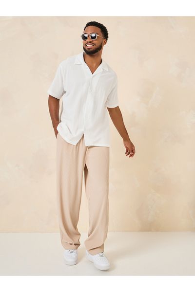 Styli Cotton Textured Resort Collar Relaxed Shirt