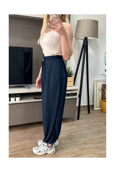 UIN BİLEK DETAYLI BELİ LASTİKLİ İNCE MODAL KUMAŞ ŞALVAR PANTOLON