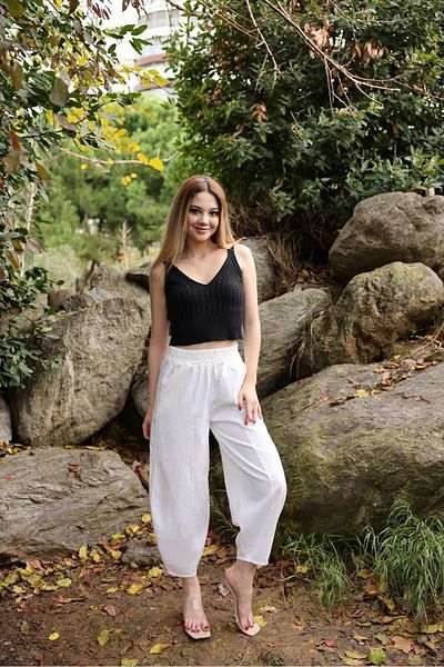 Ozan KOÇ Women's 100% Cotton Pocketed Gabardine Shalwar Trousers