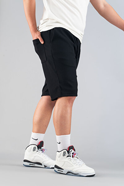 bombe Žebrované pánské ležérní rovné šortky černé