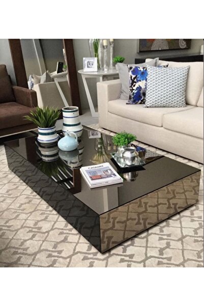 LUXURY VİLLA Luxury Bronz Aynalı Tekerlekli Orta Sehpa 60x120 Ölçüsünde Yükse...