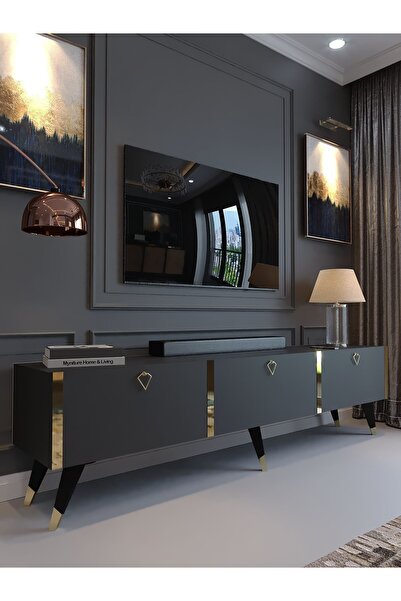 Myniture Home & Living Festival Tv Sehpası G3817-4 Antrasit Gold