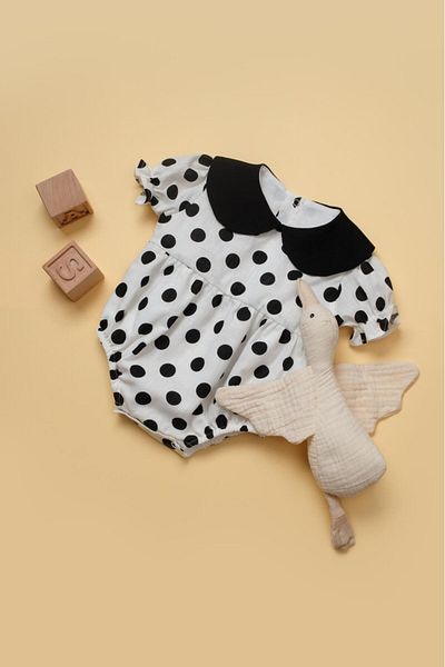 Little Ya Ya Love KAYLEE Black Polka Dot Baby Collar Romper