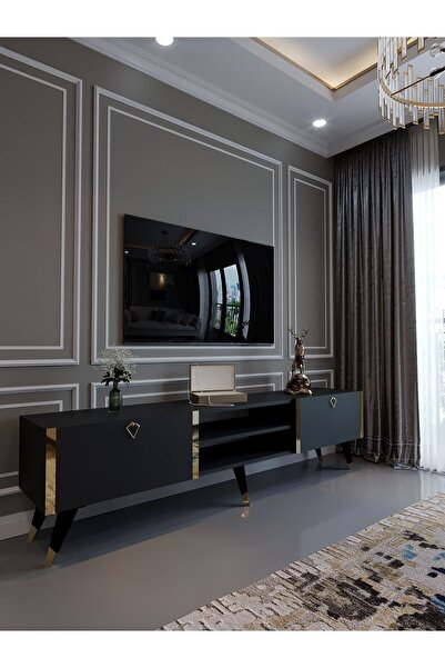 Myniture Home & Living Festival Tv Ünitesi G3030-4 Antrasit Gold detaylı Mini...