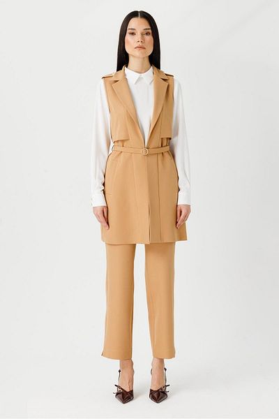 Esswaap Camel Thin Belted Vest and Trousers Set - Aller Detailed