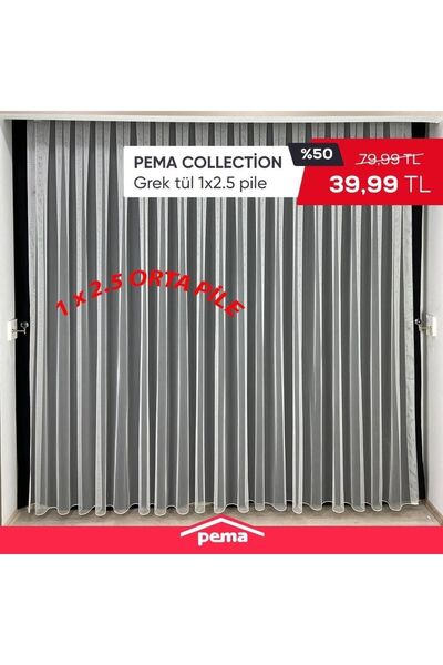 Pema Tekstil Eteği Kurşunlu Düz Grek Tül Perde 1x2.5 Orta Pile