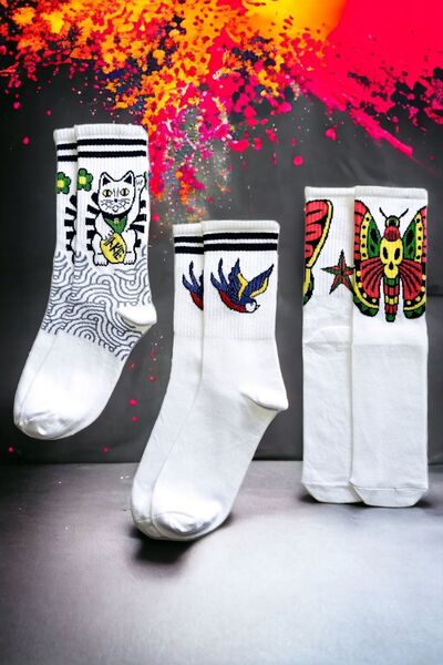 ZEYZEY MONKEY Set of 3 Butterfly Bird and Cat Themed Design Socks