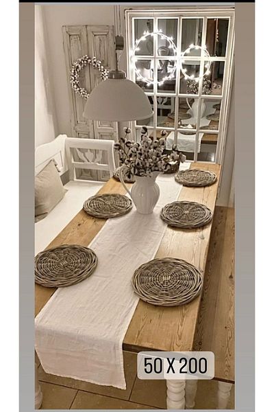 HOME ART ATELIER hand made Vintage Raw Cotton Linen Large Runner 50X200 - Premium Linen