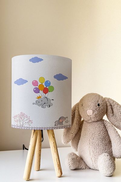 Talia Home Children's Room Flying Elephant Patterned Lampshade Table - Tlab-257