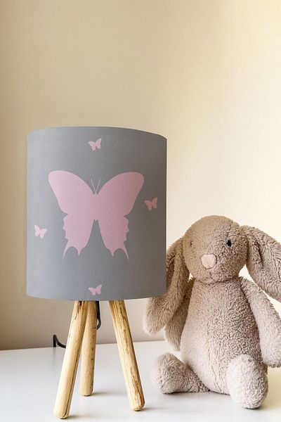 Talia Home Butterfly Patterned Children's Room - Lampshade Table, Lamp Tlab-195