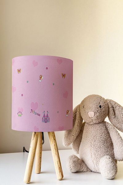 Talia Home Pink Princess Patterned Children's Room - Lampshade Table Lamp Tlab-226