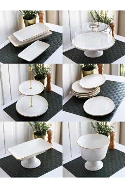 Keskinbıçak 16 Parça Çeyiz Pasta Sunum Seti Beyaz Gold