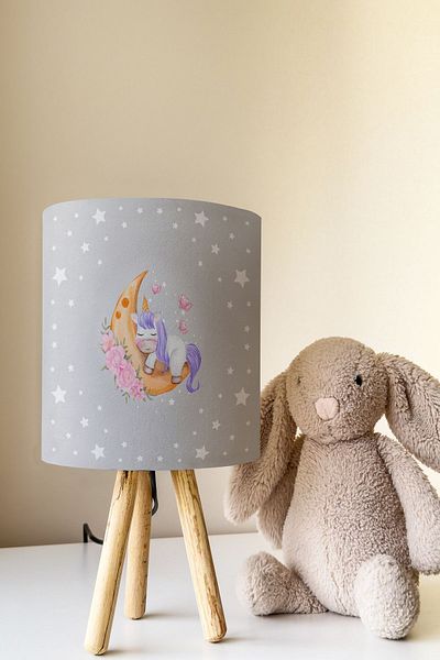 Talia Home Unicorn Patterned Children's Room - Lampshade Table Lamp Tlab-079