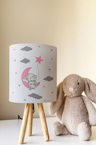 Talia Home Butterfly and Elephant Patterned Children's Room Lampshade Table Lamp Tlab-219