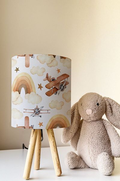 Talia Home Airplane Patterned Brown Children's Room - Lampshade Lamp Tlab-314