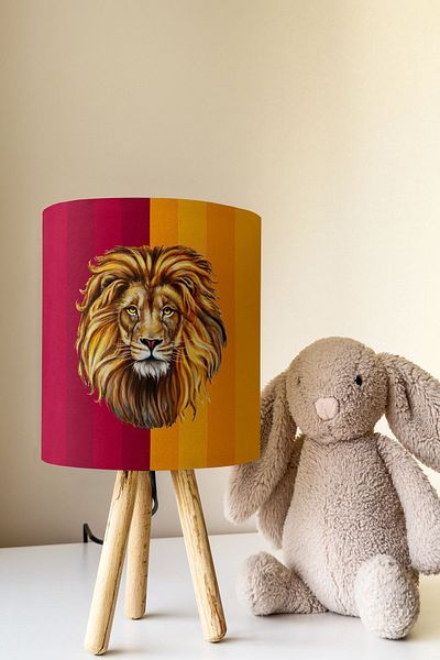 Talia Home Lion Themed Yellow Red Children's Room - Lampshade Table Lamp Tlab-318