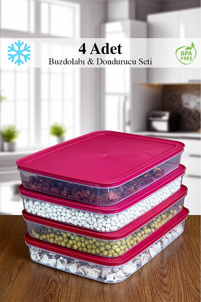 Mutfak Köşesi 4-Piece Refrigerator Organizer - 2600 ml Storage Container for Microwave, Freezer and Freezer
