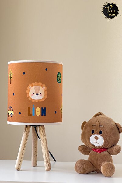 Talia Home Lion Patterned Children's Room - Lampshade Table, Lamp Tlab-011