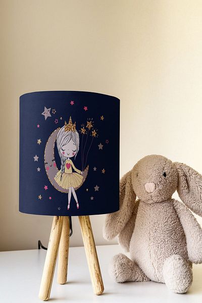 Talia Home Tlab-086 Girl's Room and Lampshade Table Lamp - Sitting on the Dark Blue Moon