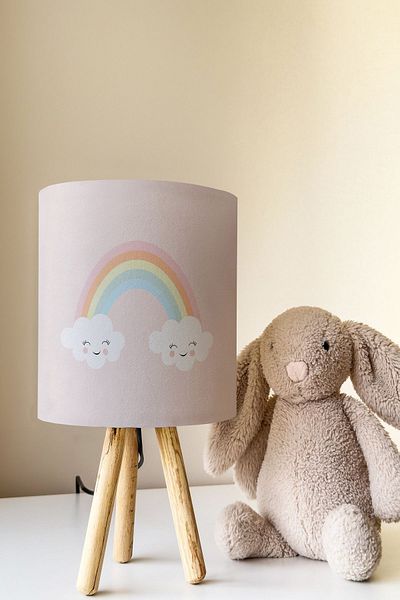 Talia Home Rainbow Patterned Children's Room - Cute Cloud Lampshade Table Tlab-242