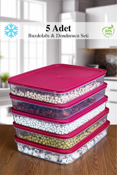 Mutfak Köşesi 5-Piece Refrigerator Organizer - 2600 ml Storage Container for Microwave, Freezer and Freezer