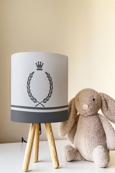 Talia Home Crown Patterned Gray Striped Children's Room Lampshade Table - Tlab-289