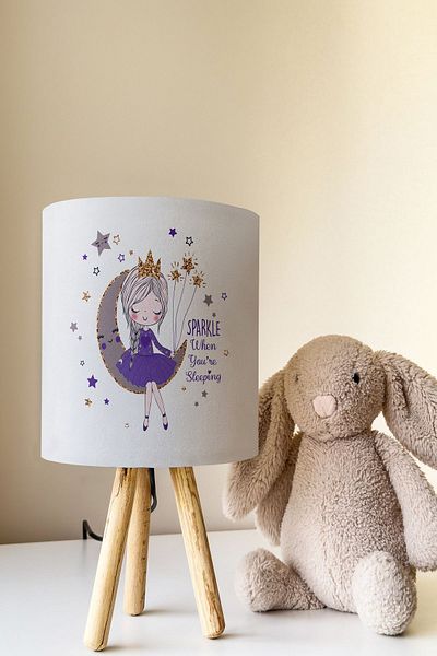 Talia Home Girl Patterned Purple Children's Room - Lampshade Table Lamp Tlab-209