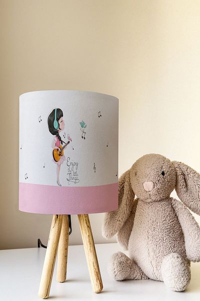 Talia Home Girl Patterned Musical Children's Room - Lampshade Table Lamp Tlab-284