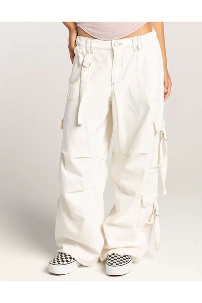 september island White Fringed Cargo Pants