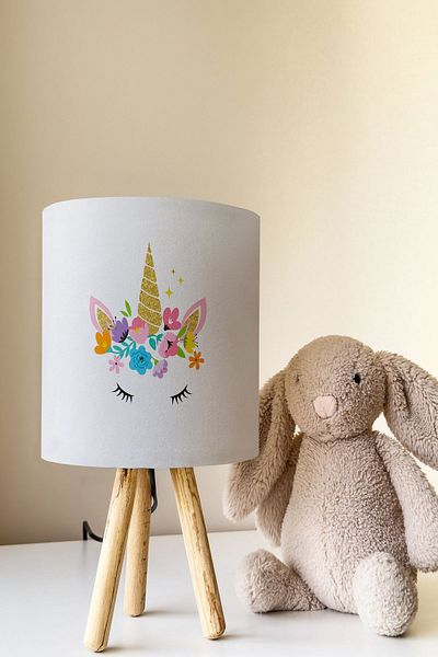 Talia Home Unicorn Patterned Children's Room - Lampshade Table Lamp Tlab-241