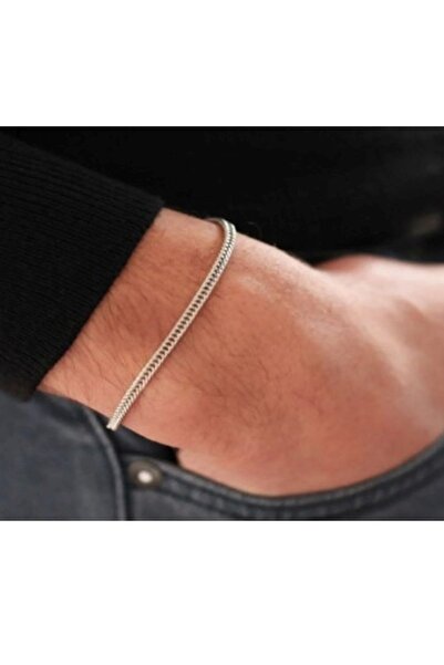 Kusakli Tilki Kuyruğu Gümüş Renk Alaşım Erkek Bileklik