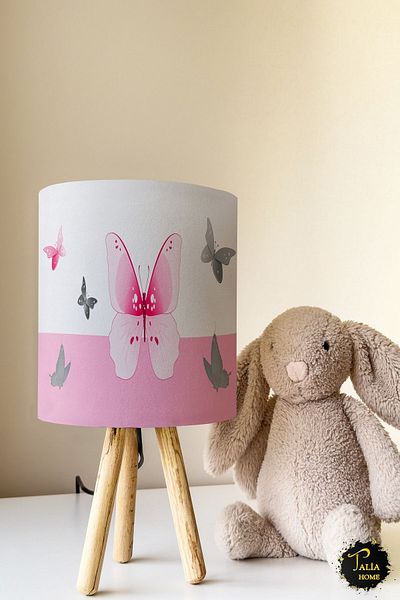 Talia Home Children's Room Butterfly Patterned Lampshade Table Lamp - Tlab-033