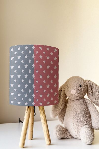 Talia Home Star Patterned Pink and Gray Children's Room - Lampshade Table Lamp Tlab-123