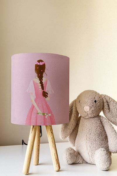 Talia Home Girl Patterned Children's Room Holding Flowers - Lampshade Table Lamp Tlab-068