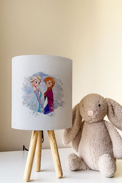 Talia Home Frozen Elsa and Anna Patterned Children's Room - Lampshade Table, Lamp Tlab-306
