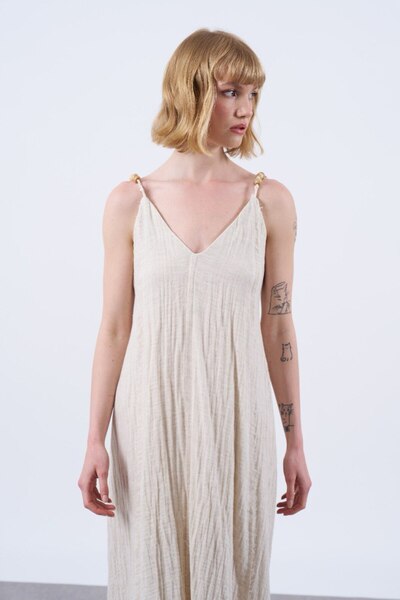 Melff Φόρεμα με λινό λουράκι - Fastpery με χάντρες