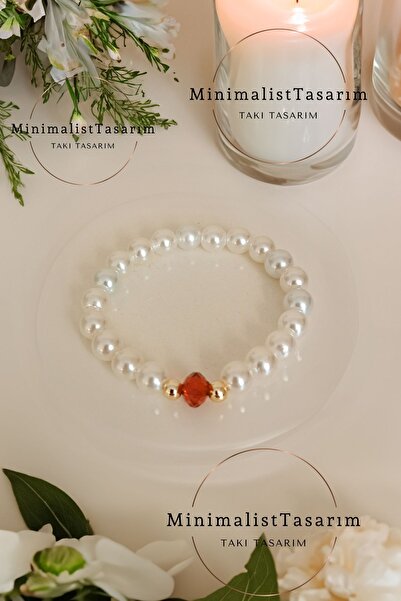 MinimalistTasarım Kristal taşlı inci bileklik, İncili bileklik, inci kolye bileklik,  Nedime bilekliği, Kına bilekliği