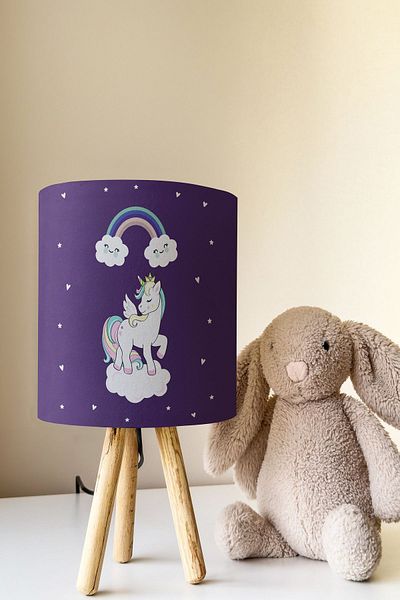 Talia Home Unicorn Patterned Children's Room - Cute Lampshade Table, Lamp Tlab-172