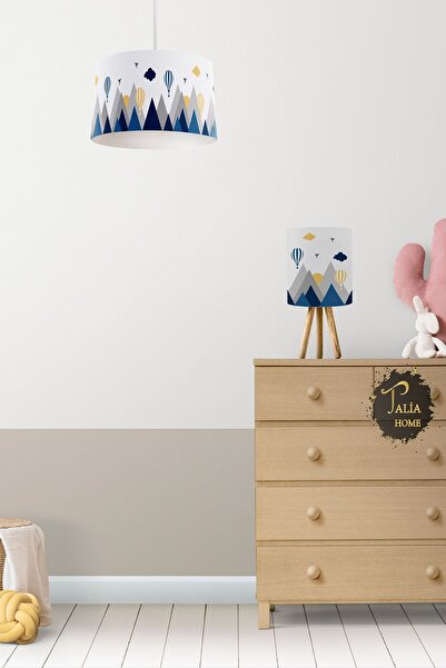 Talia Home Mavi Kuş Vadisi Dağ Desenli Sarkıt Avize ve Abajur Masa Lambası Aydınlatma TLAVB-300