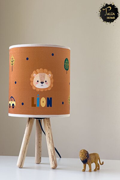 Talia Home Lion Patterned Children's Room - Lampshade Table, Lamp Tlab-011