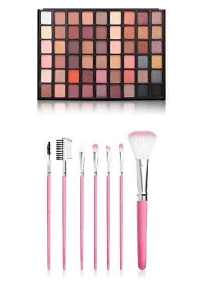 SHILOX 54'lü Sedefli Mat Far Paleti + 7'li Makyaj Fırçası Seti Karışık Renk