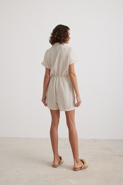 Essence Bouteille Women's Short Sleeve Button Stone Jumpsuit Shorts Vvk27063