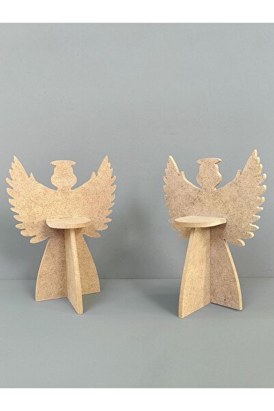 şimşek hobi tasarım Ahşap Boyanabilir 2'li Melek Figürlü Dekoratif Mumluk.