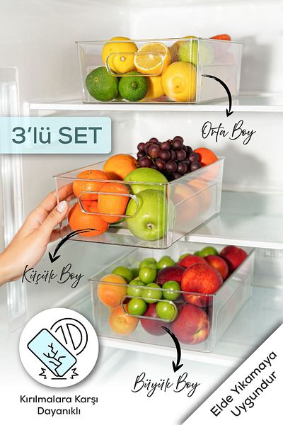 Vienev 3 Size Shatter-Resistant Refrigerator Organizer - Refrigerator Organizer - Bdd-277