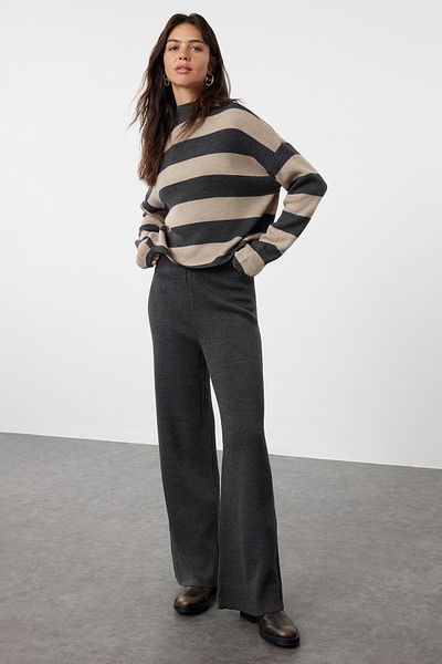 Trendyol Collection Széles szabású antracit csíkos kötöttáru szett - TWOAW24AU00020