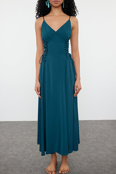 Trendyol Collection Petrol*St 100% Viscose - Floral Relaxed Maxi Φόρεμα