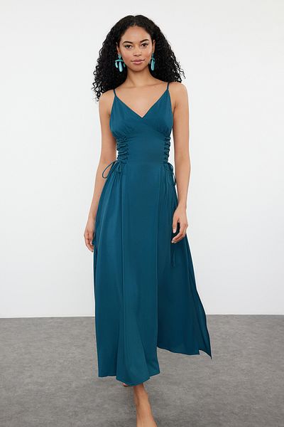 Trendyol Collection Petrol*St 100% Viscose - Floral Relaxed Maxi Φόρεμα