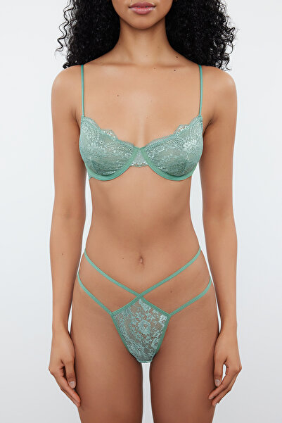 Trendyol Collection Set de lenjerie tricotată tricotată fără capac cu curea din dantelă verde THMSS22CC0020