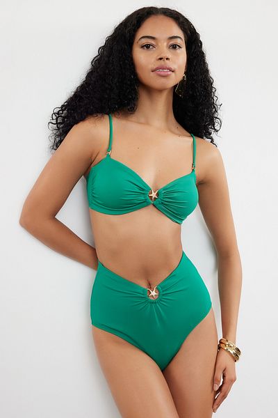 Trendyol Collection Smaragdgrünes Hipster-Bikinihöschen mit hoher Taille - Premium-Accessoire TBESS24BA00127
